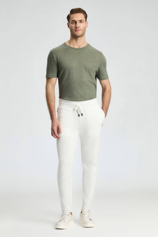 Bağcıklı Beyaz Slim Fit Triko Pantolon