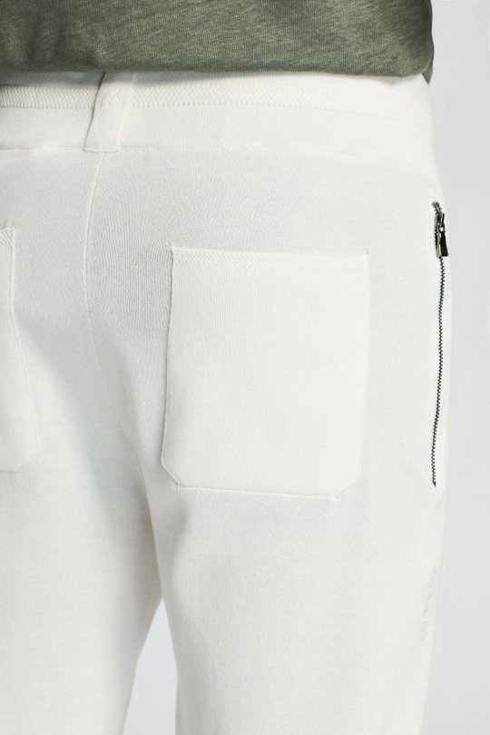 Bağcıklı Beyaz Slim Fit Triko Pantolon