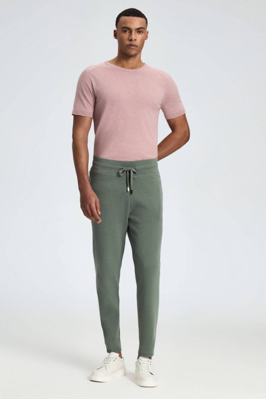 Bağcıklı Haki Slim Fit Triko Pantolon