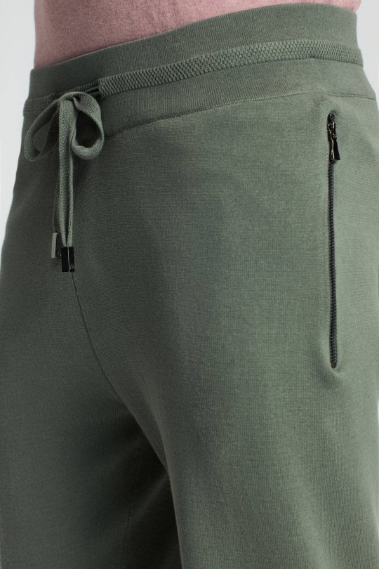 Bağcıklı Haki Slim Fit Triko Pantolon