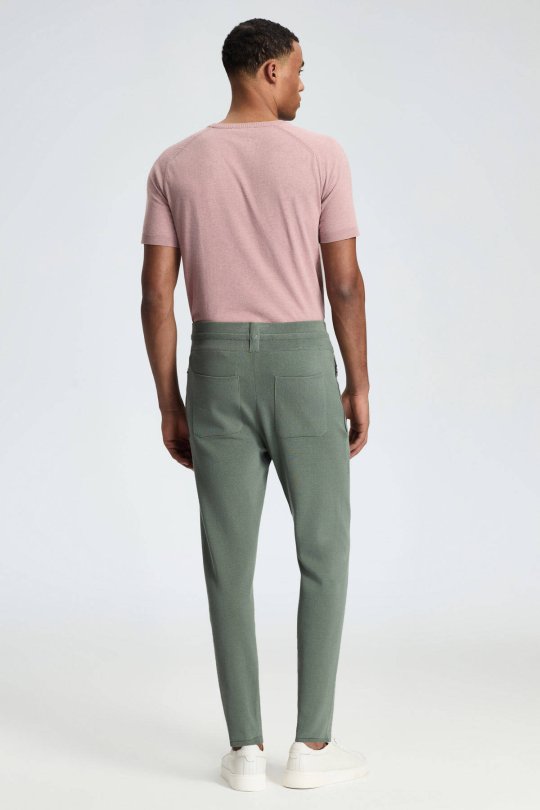 Bağcıklı Haki Slim Fit Triko Pantolon