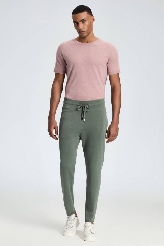 Bağcıklı Haki Slim Fit Triko Pantolon