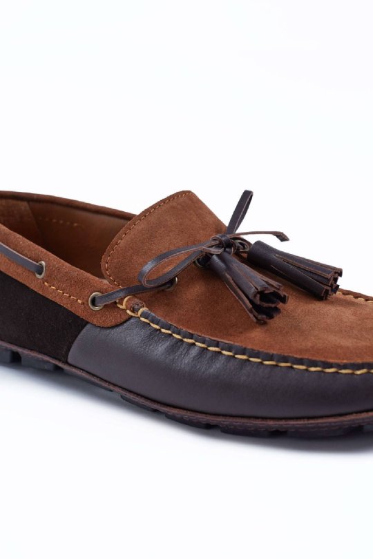 Bağcıklı Kahverengi Süet Deri Loafer