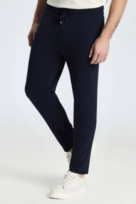 Bağcıklı Lacivert Slim Fit Triko Pantolon