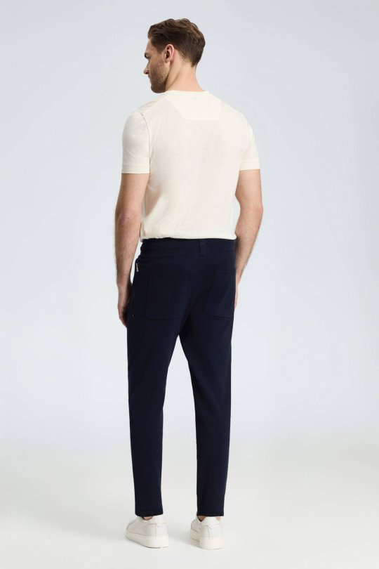 Bağcıklı Lacivert Slim Fit Triko Pantolon