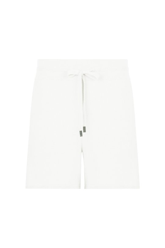 Bağcıklı Nakış Logolu Beyaz Triko Şort