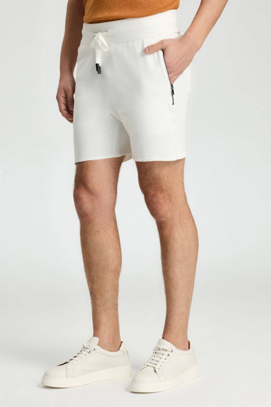 Bağcıklı Nakış Logolu Beyaz Triko Şort