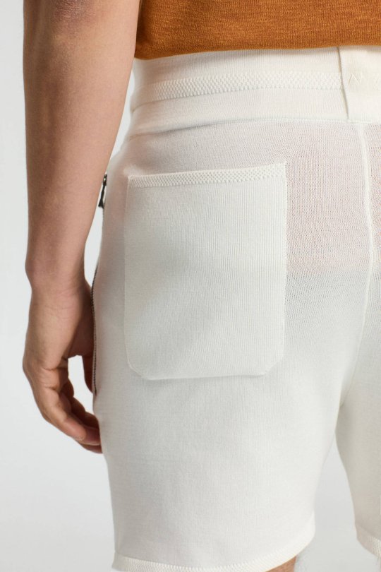 Bağcıklı Nakış Logolu Beyaz Triko Şort