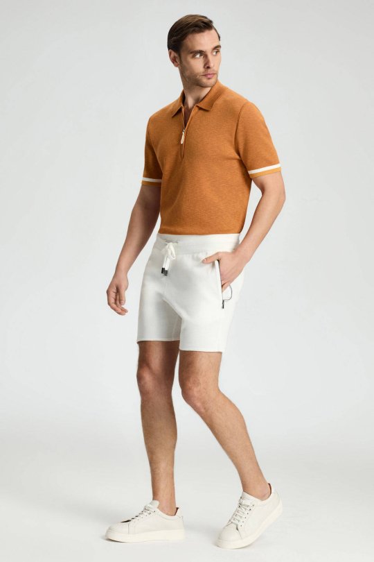 Bağcıklı Nakış Logolu Beyaz Triko Şort