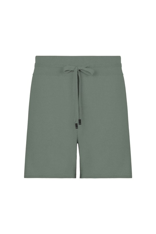 Bağcıklı Nakış Logolu Haki Triko Şort