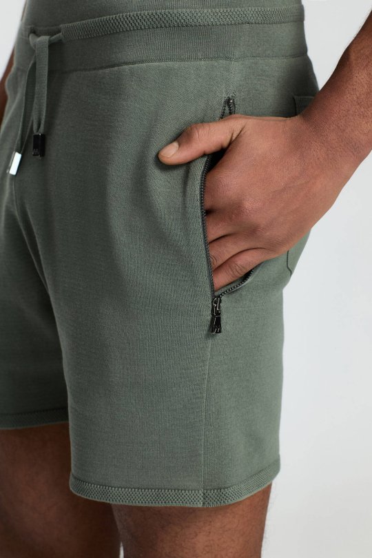 Bağcıklı Nakış Logolu Haki Triko Şort