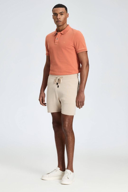 Bağcıklı Nakış Logolu Krem Rengi Triko Şort