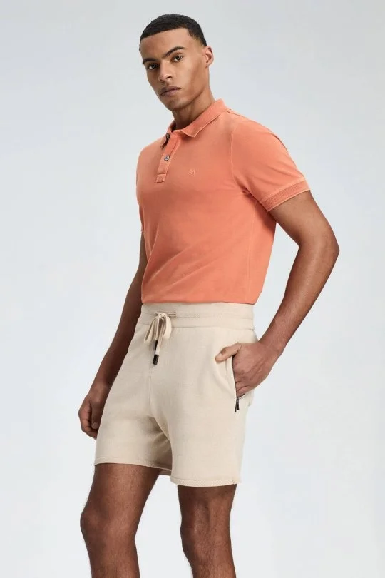 Hemington - Bağcıklı Nakış Logolu Krem Rengi Triko Şort (3)