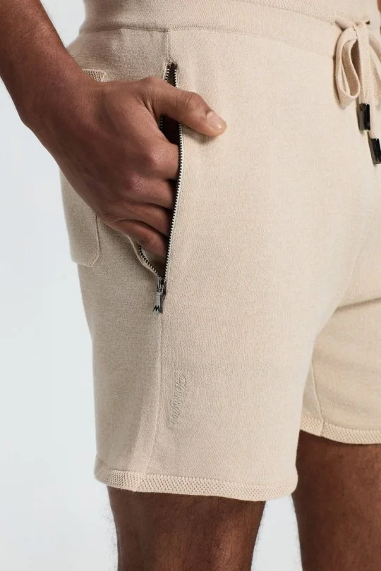 Hemington - Bağcıklı Nakış Logolu Krem Rengi Triko Şort (5)