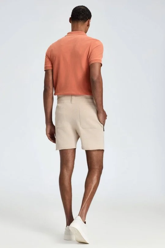 Hemington - Bağcıklı Nakış Logolu Krem Rengi Triko Şort (4)