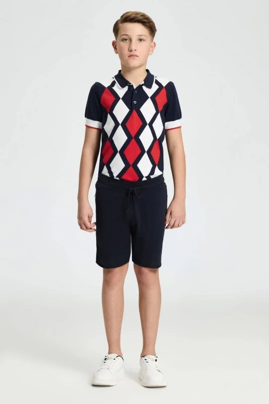 Hemington - Bağcıklı Nakış Logolu Lacivert Triko Çocuk Şort (2)