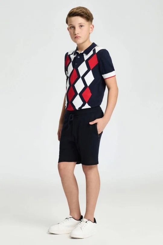 Hemington - Bağcıklı Nakış Logolu Lacivert Triko Çocuk Şort (1)