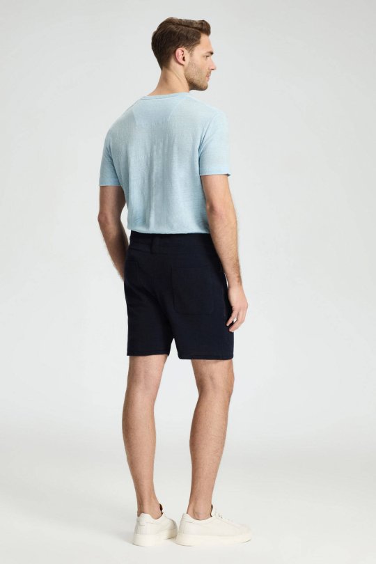 Bağcıklı Nakış Logolu Lacivert Triko Şort