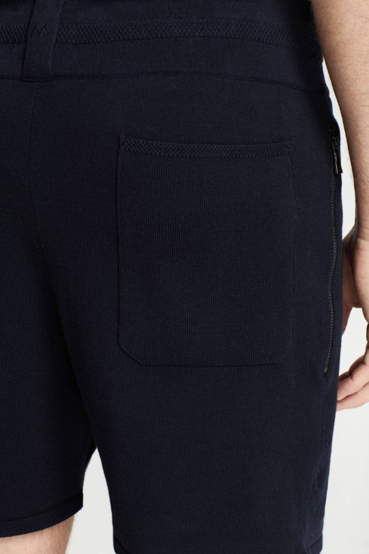 Bağcıklı Nakış Logolu Lacivert Triko Şort