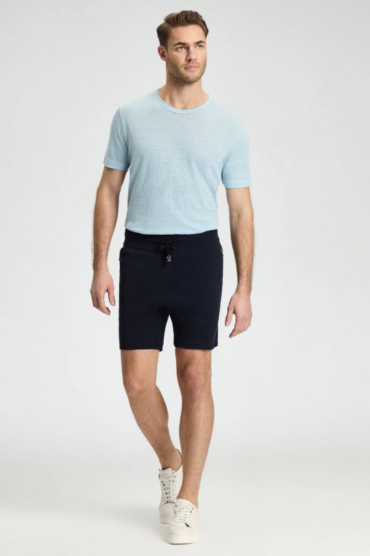 Bağcıklı Nakış Logolu Lacivert Triko Şort