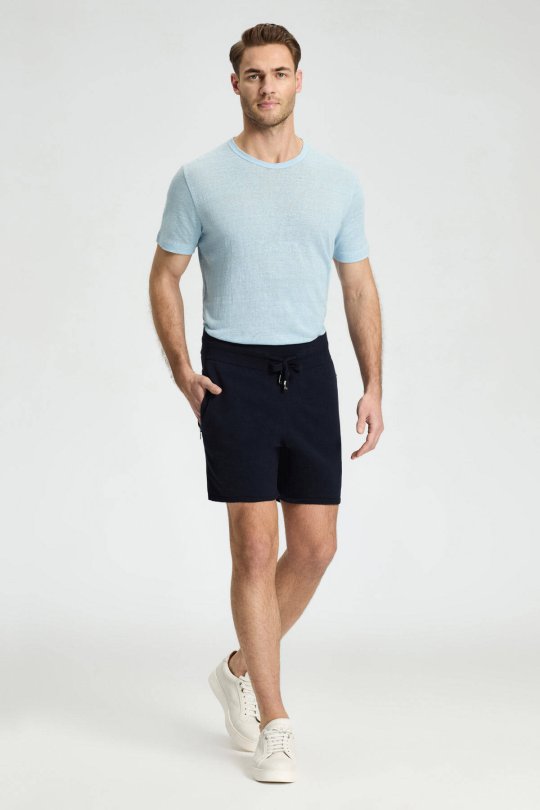 Bağcıklı Nakış Logolu Lacivert Triko Şort