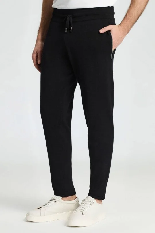 Hemington - Bağcıklı Siyah Slim Fit Triko Pantolon