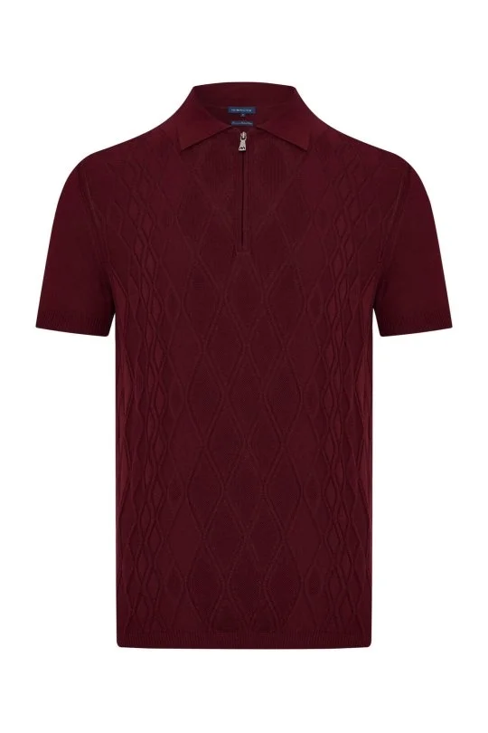 Hemington - Baklava Desen Bordo Giza Pamuk Triko Polo (6)