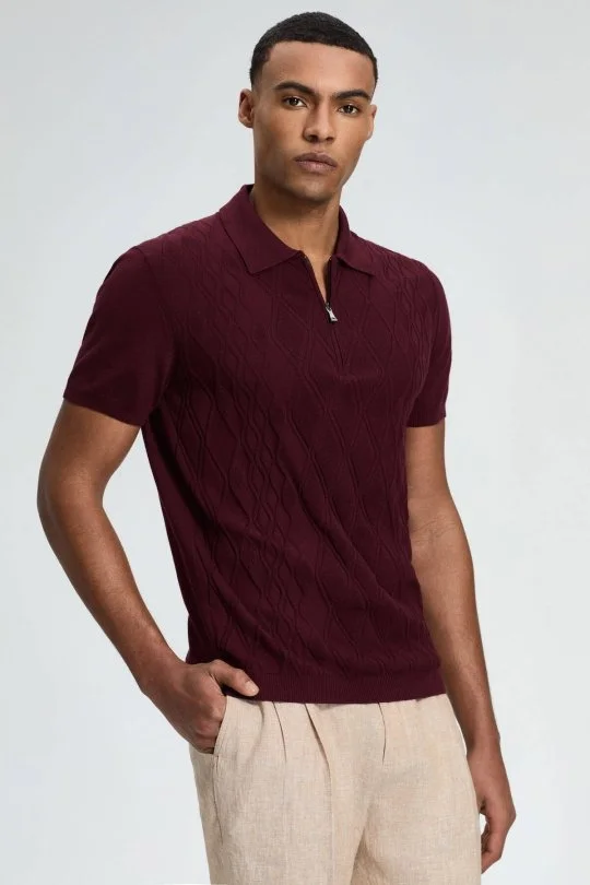 Hemington - Baklava Desen Bordo Giza Pamuk Triko Polo (4)