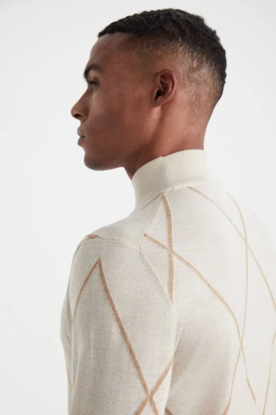 Hemington - Baklava Desen Lupetto Yaka Merino Yün Açık Bej Triko (3)