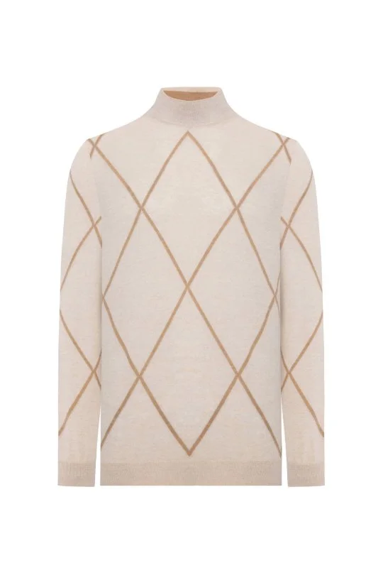 Hemington - Baklava Desen Lupetto Yaka Merino Yün Açık Bej Triko (7)