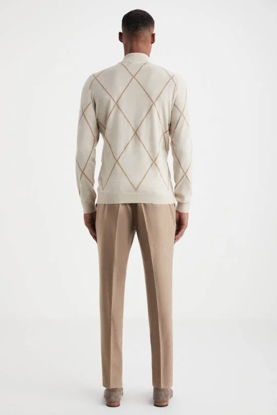 Hemington - Baklava Desen Lupetto Yaka Merino Yün Açık Bej Triko (6)