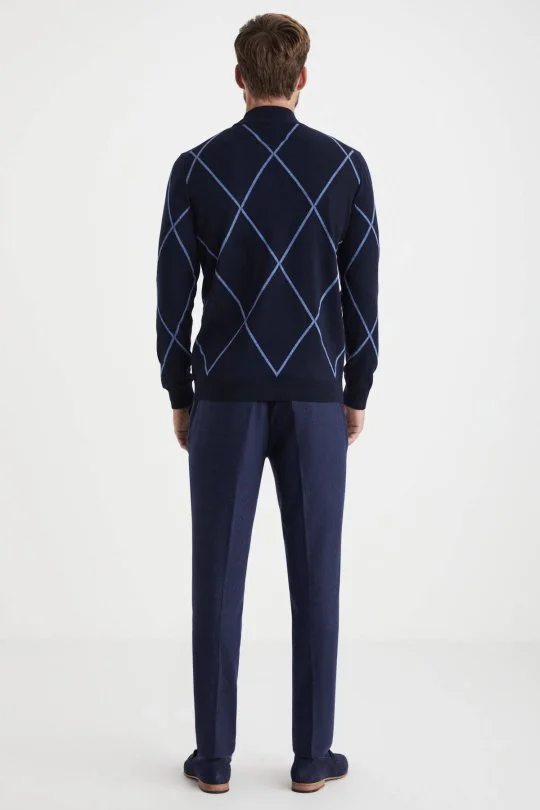 Hemington - Baklava Desen Lupetto Yaka Merino Yün Lacivert Triko (5)