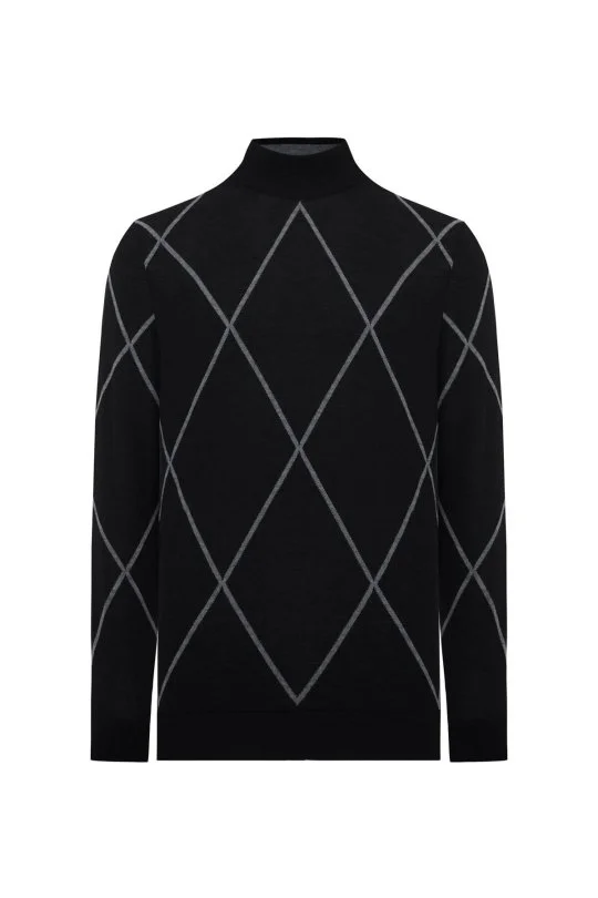 Hemington - Baklava Desen Lupetto Yaka Merino Yün Siyah Triko (6)
