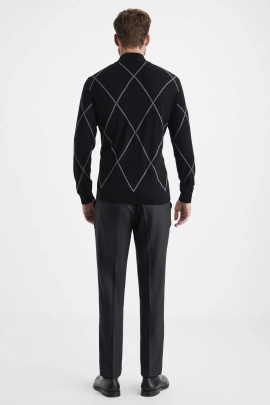 Hemington - Baklava Desen Lupetto Yaka Merino Yün Siyah Triko (5)