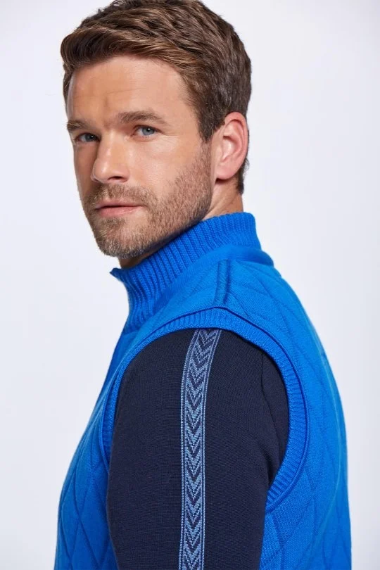 Hemington - Merino Yün Activewear Mavi Triko Yelek (5)