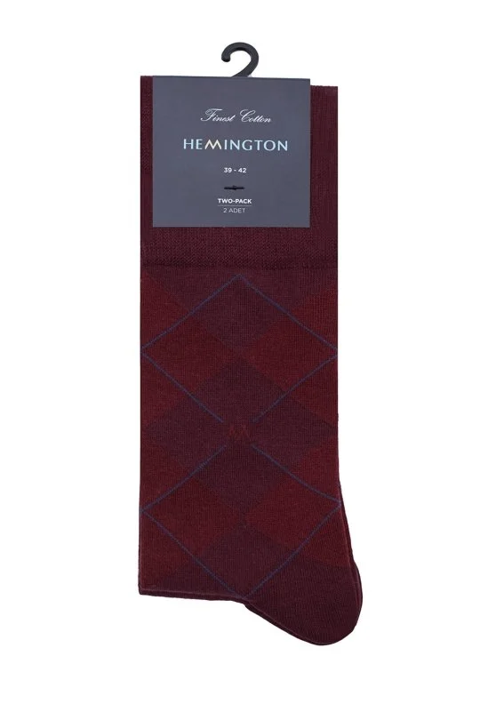 Hemington - Baklava Desen Bordo Pamuk İkili Çorap Seti (3)