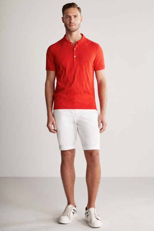 Argyle Desen Giza Pamuk Kırmızı Triko Polo