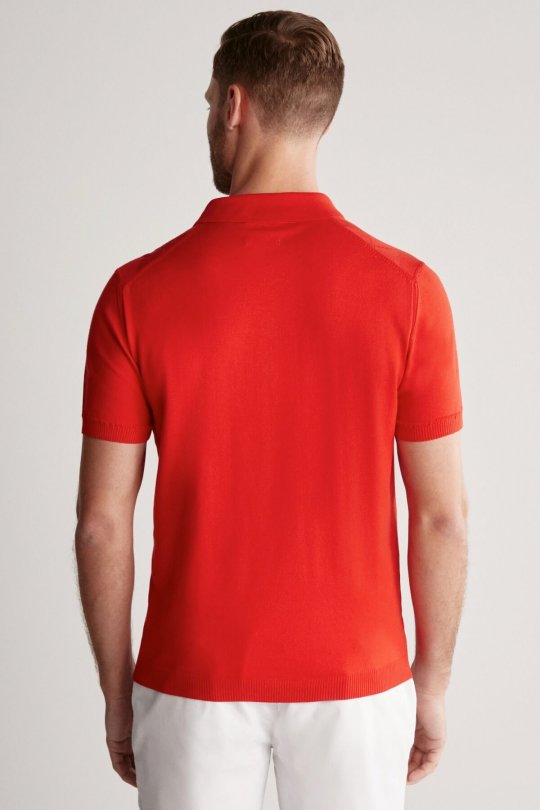 Argyle Desen Giza Pamuk Kırmızı Triko Polo