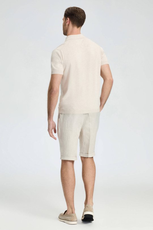 Baklava Desen Giza Pamuk Krem Rengi Triko Polo