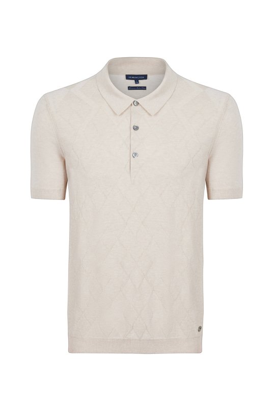 Baklava Desen Giza Pamuk Krem Rengi Triko Polo