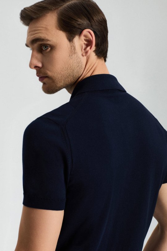 Baklava Desen Giza Pamuk Lacivert Triko Polo