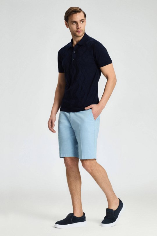 Baklava Desen Giza Pamuk Lacivert Triko Polo