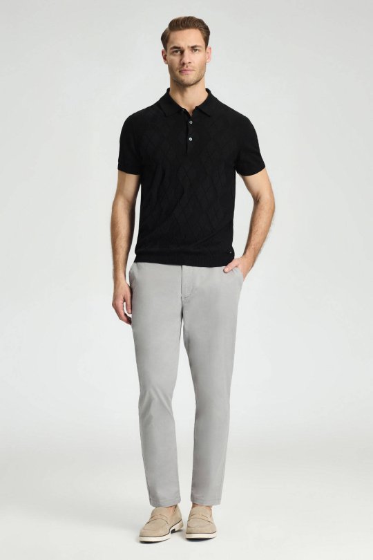 Baklava Desen Giza Pamuk Siyah Triko Polo