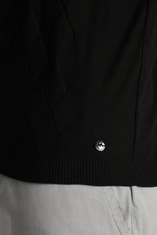 Baklava Desen Giza Pamuk Siyah Triko Polo