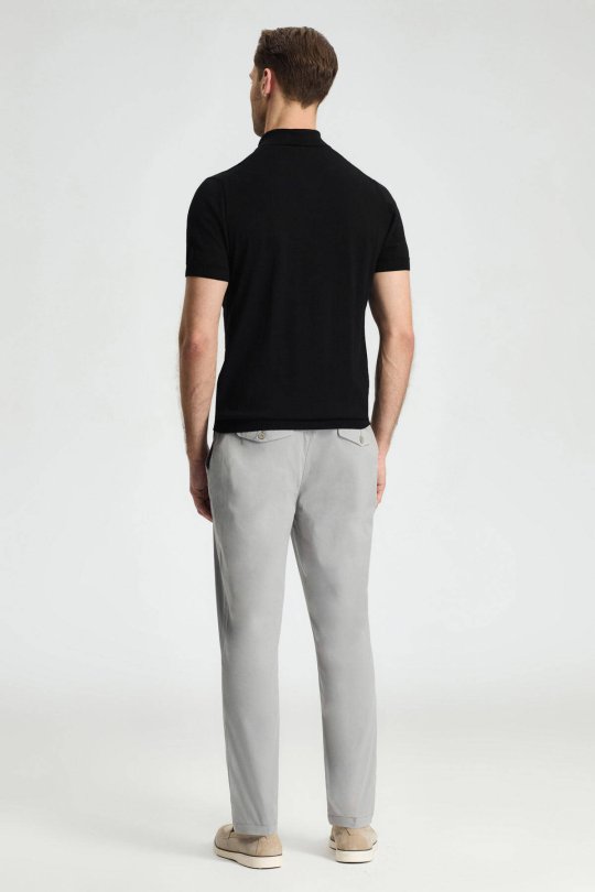 Baklava Desen Giza Pamuk Siyah Triko Polo