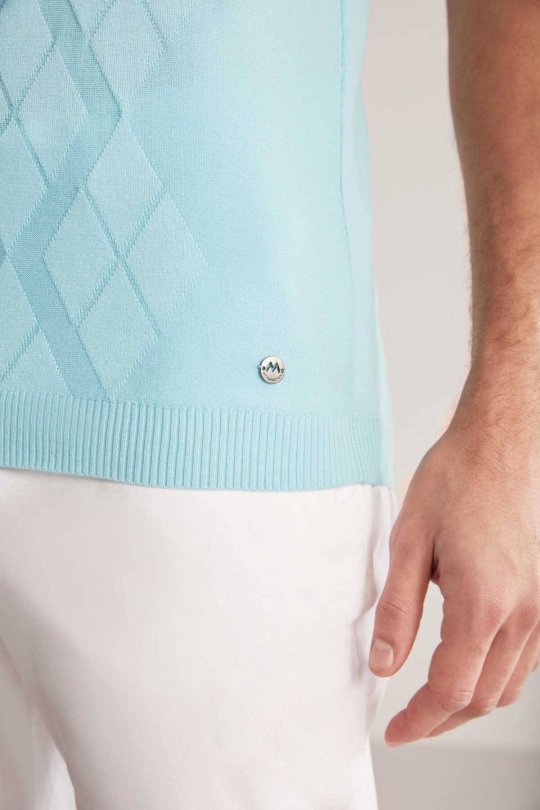 Argyle Desen Giza Pamuk Turkuaz Triko Polo