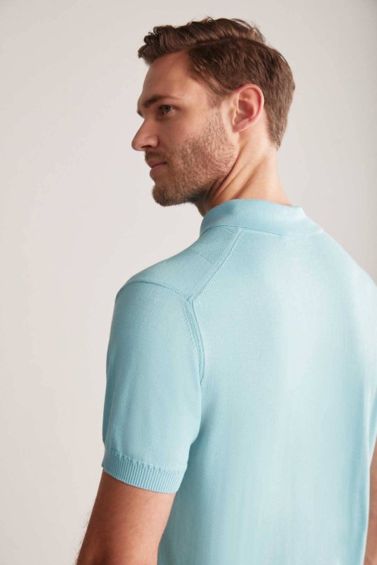 Argyle Desen Giza Pamuk Turkuaz Triko Polo