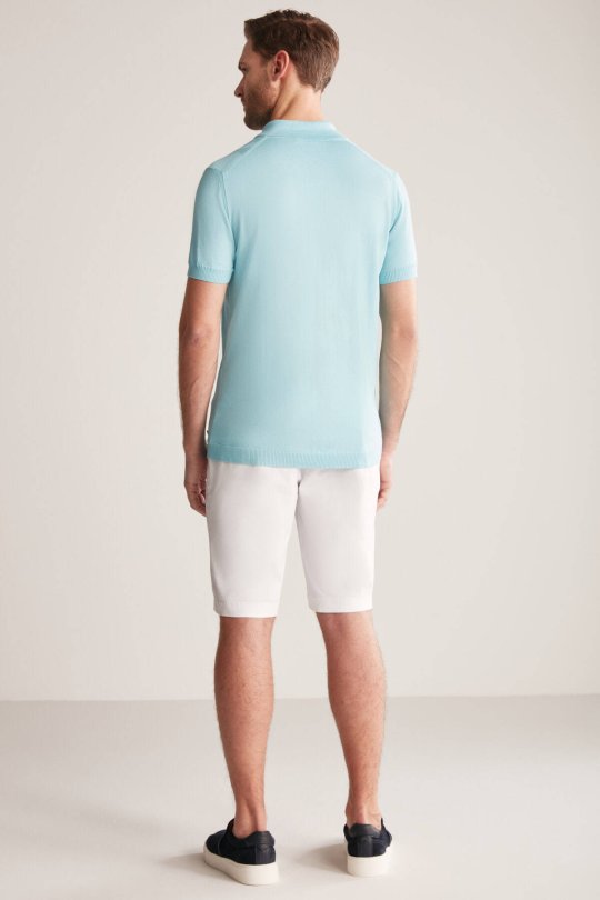 Argyle Desen Giza Pamuk Turkuaz Triko Polo