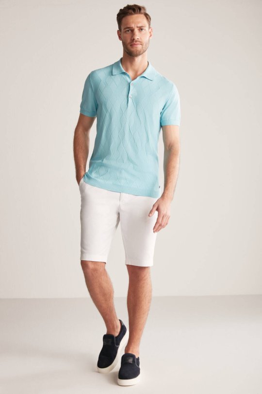 Argyle Desen Giza Pamuk Turkuaz Triko Polo
