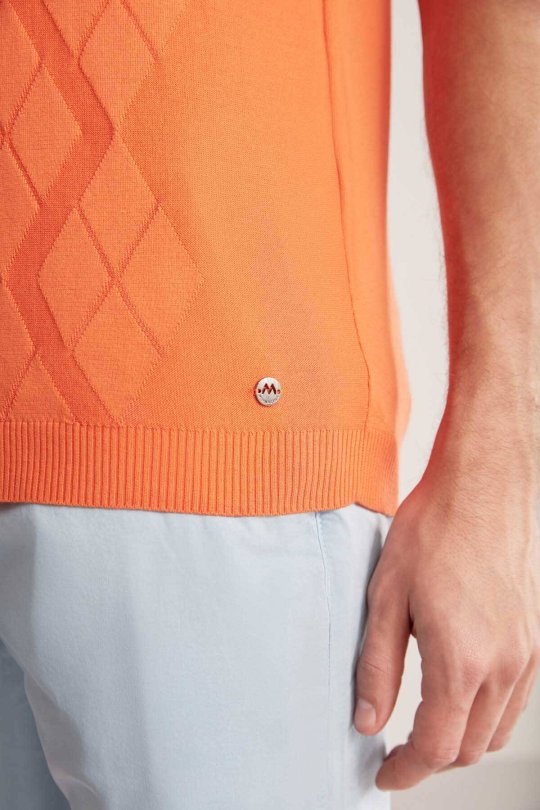 Argyle Desen Giza Pamuk Turuncu Triko Polo